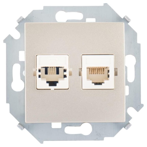 Телефонная + компьютерная розетка Simon RJ11+RJ45 категория 5е, Systimax, шампань 1591590-034