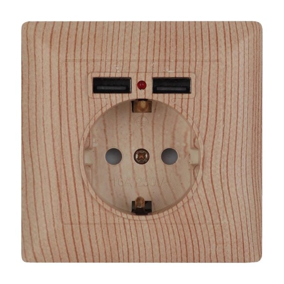 Розетка+USB Intro 441011 PE Schuko со шторками, 16А, 250В 2хUSB, СУ, Solo, Б0043409