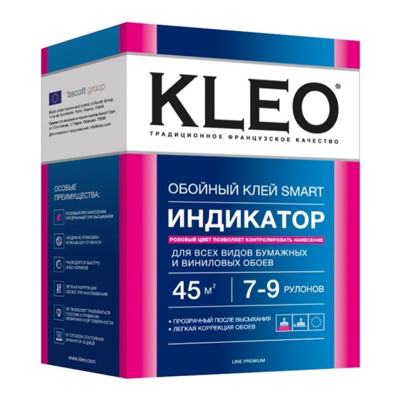 Обойный клей для бумажных и виниловых обоев KLEO сыпучий 7-9 040 INDICATOR Обойный клей для бумажных и виниловых обоев KLEO сыпучий 7-9 040 INDICATOR