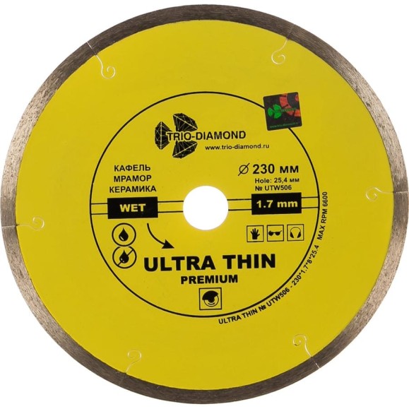 Диск алмазный отрезной TRIO-DIAMOND сплошной ультратонкий 230x25.4 Ultra Thin Premium UTW506 Диск алмазный отрезной TRIO-DIAMOND сплошной ультратонкий 230x25.4 Ultra Thin Premium UTW506