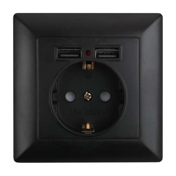 Розетка Intro 441005 PE Schuko со шторками, 16А, 250В 2хUSB, СУ, Solo, Б0043407