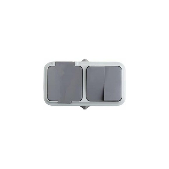Двухклавишный выключатель + розетка REXANT, IP54, 10А, с заземлением, 16А 78-0530 Двухклавишный выключатель + розетка REXANT, IP54, 10А, с заземлением, 16А 78-0530