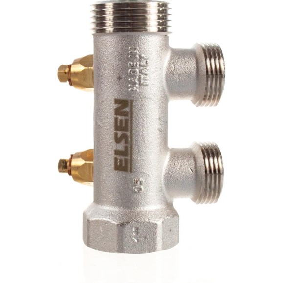 Модульный коллектор ELSEN 1", 2 контура, размер отвода-3/4" ЕК, с вентилями, латунь EMW02.02 Модульный коллектор ELSEN 1", 2 контура, размер отвода-3/4" ЕК, с вентилями, латунь EMW02.02