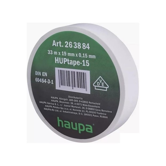 Изолента ПВХ HAUPA 19 мм x 33 м, цвет белый 263884 Изолента ПВХ HAUPA 19 мм x 33 м, цвет белый 263884