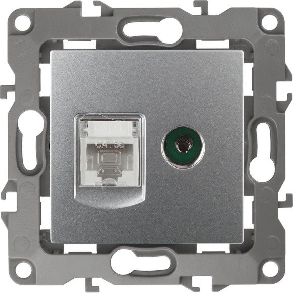 Комбинированная розетка ЭРА 12-3110-03 RJ45 TV, IP20, 12, алюминий Б0027443 Комбинированная розетка ЭРА 12-3110-03 RJ45 TV, IP20, 12, алюминий Б0027443