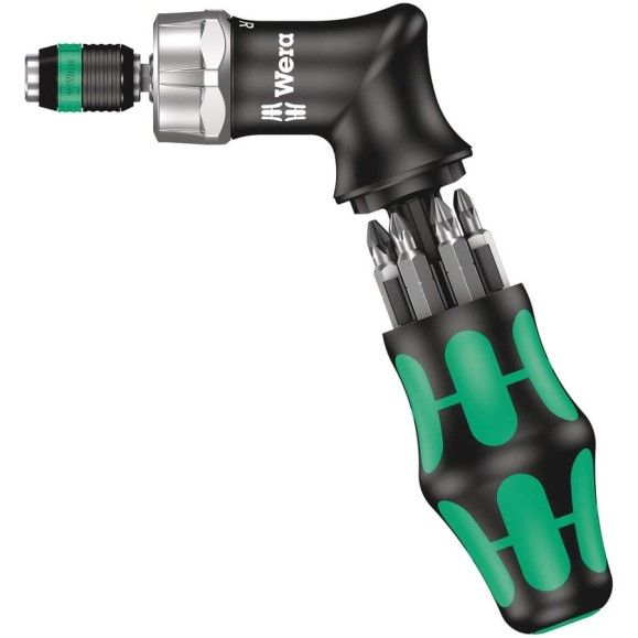 Реверсивная угловая отвертка WERA Kraftform Kompakt Pistol RA 4 с битами в футляре, 13 пр. WE-051031