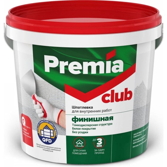 Финишная шпатлевка Premia Club для внутренних работ, 3.5 кг О03948 Финишная шпатлевка Premia Club для внутренних работ, 3.5 кг О03948