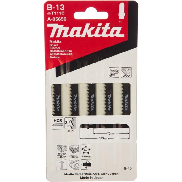 Пилки по дереву 5 шт. (80 мм) для лобзика Makita A-85656