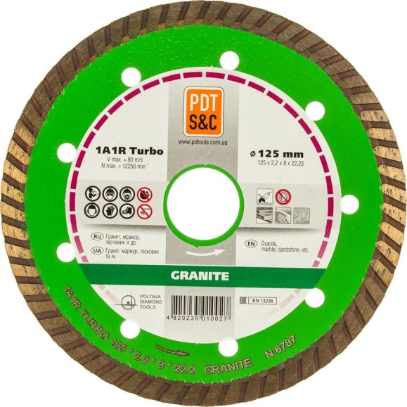 Диск алмазный отрезной 1A1R Turbo Granite 810200TGRu (125х2.2х8х22.2 мм) ПАИ 4820235010027 Диск алмазный отрезной 1A1R Turbo Granite 810200TGRu (125х2.2х8х22.2 мм) ПАИ 4820235010027