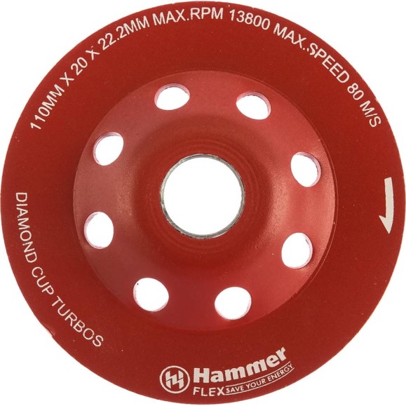Чашка алмазная турбо вейв Flex 206-210 (110х22 мм) HAMMER 159281 Чашка алмазная турбо вейв Flex 206-210 (110х22 мм) HAMMER 159281