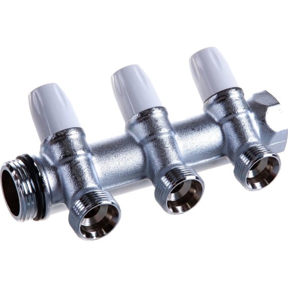 Коллектор Tiemme НВ, 1", 3х3/4"EK, Н 50 мм, хромированный, с вентилями 1860013 Коллектор Tiemme НВ, 1", 3х3/4"EK, Н 50 мм, хромированный, с вентилями 1860013