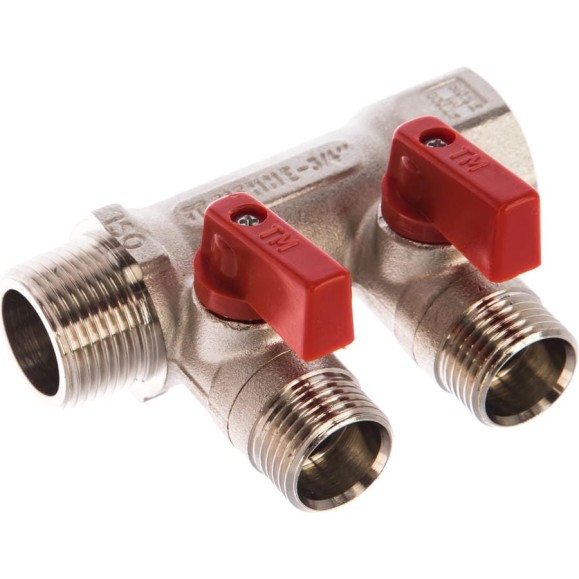 Коллектор Tiemme НВ, 3/4", 2х1/2"х16, Н 36 мм, никелированный, с кранами 1820004