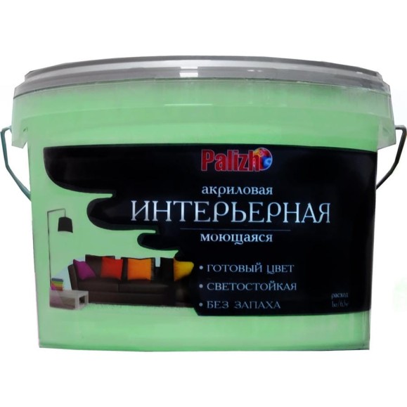 Акриловая интерьерная моющаяся краска PALIZH 305 зеленый чай 3,7кг 1/4 11605596