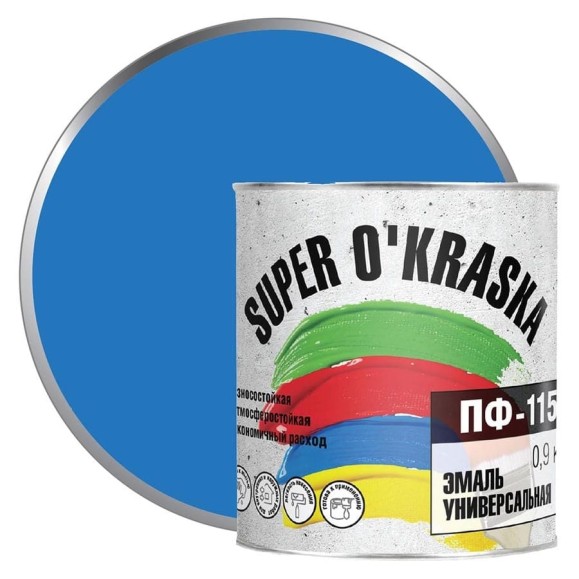 Эмаль super maler ПФ-115 Голубой 0,9кг Лк-00005639