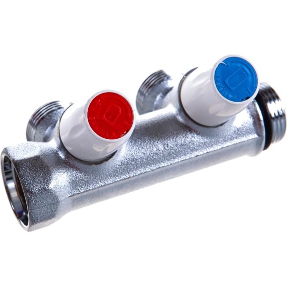 Коллектор Tiemme НВ, 3/4", 2х3/4"EK, Н 50 мм, хромированный, с вентилями 1860026 Коллектор Tiemme НВ, 3/4", 2х3/4"EK, Н 50 мм, хромированный, с вентилями 1860026