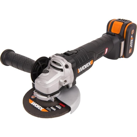 Угловая бесщеточная аккумуляторная шлифмашина WORX 125 мм, 20 В, бесщеточная, 4Ач х1, ЗУ 2А WX812 Угловая бесщеточная аккумуляторная шлифмашина WORX 125 мм, 20 В, бесщеточная, 4Ач х1, ЗУ 2А WX812