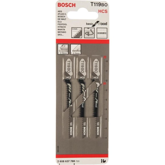 Пилки T119BO для лобзиков 3 шт. (56 мм; HCS; криволинейный рез) BOSCH 2.608.637.788