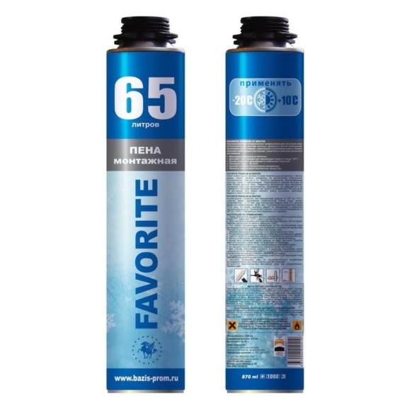 Монтажная пена ФАВОРИТ FAVORITE PREMIUM 65 WINTER t -18/+30C, професс. под пистолет 870 мл 88141