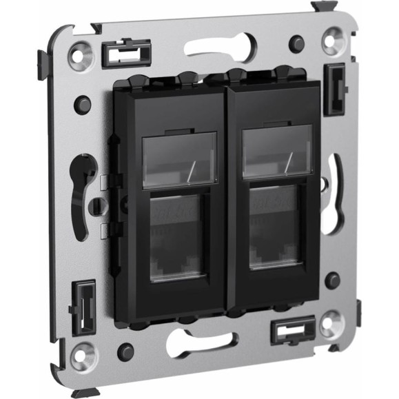 Двойная розетка DKC, Avanti RJ45, в стену, категория 5e, черный квадрат 4402464
