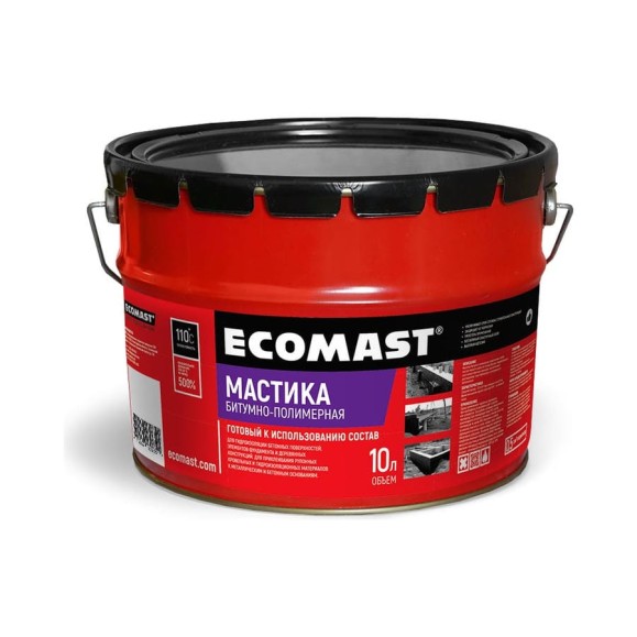 Битумно-полимерная мастика ECOMAST 10л, металлическая упаковка 24623 Битумно-полимерная мастика ECOMAST 10л, металлическая упаковка 24623