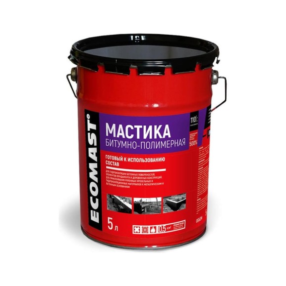 Битумно-полимерная мастика ECOMAST 5 л, металлическая упаковка 24603 Битумно-полимерная мастика ECOMAST 5 л, металлическая упаковка 24603
