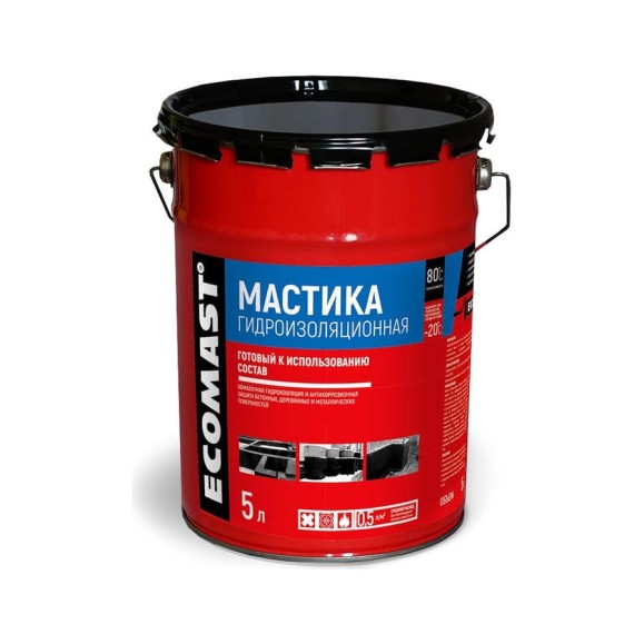 Гидроизоляционная мастика ECOMAST 5 л, металлическая упаковка 24600 Гидроизоляционная мастика ECOMAST 5 л, металлическая упаковка 24600