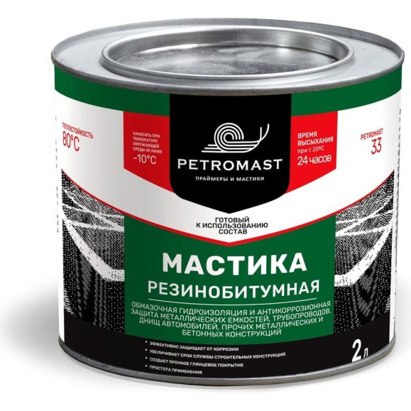 Резинобитумная мастика PETROMAST 2 л, металл 24607 10302 00-00001615