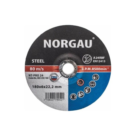 Диск шлифовальный армированный NT-PRO 24 (180x6х22.2 мм) NORGAU 083250180 Диск шлифовальный армированный NT-PRO 24 (180x6х22.2 мм) NORGAU 083250180