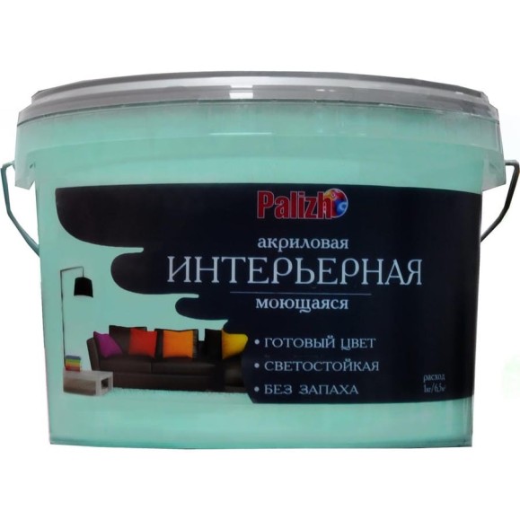 Акриловая краска PALIZH интерьерная моющаяся №307 мята 3,7кг 1/4 11605598