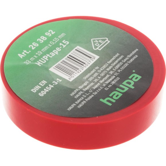Изолента ПВХ HAUPA 19 мм x 33 м, цвет красный 263892