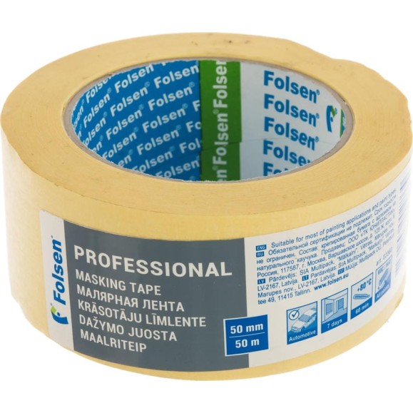 Малярная лента Folsen желтая 80oC 50мм x 50м 02250