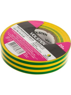 Изолента Volsten V02-7M-13х15-20 0,13х15 мм, желто-зеленая, 20 метров 9792