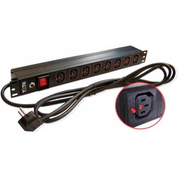Блок розеток 19 8 шт. C13 с фиксатором вилки, 10A 250V, шнур питания 3,0 м TWT-PDU-10A8C3L-3.0