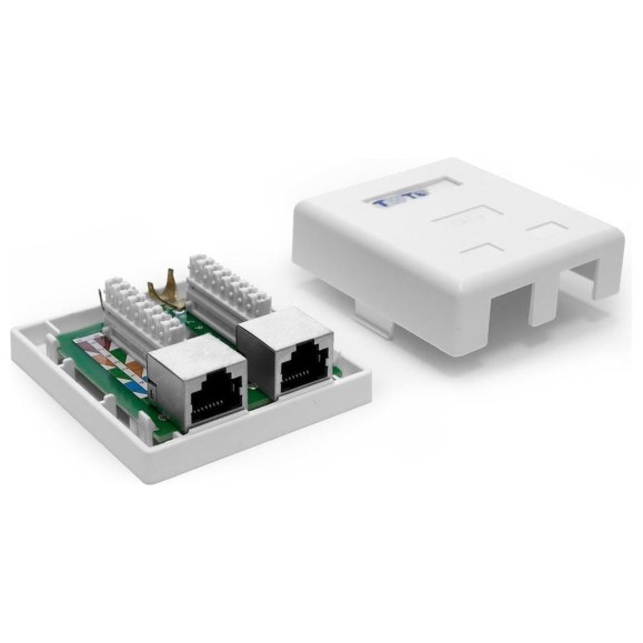 Настенная розетка 2 порта RJ-45, категория 6, экранированная, белая, TWT-SM2-4545/S6-WH