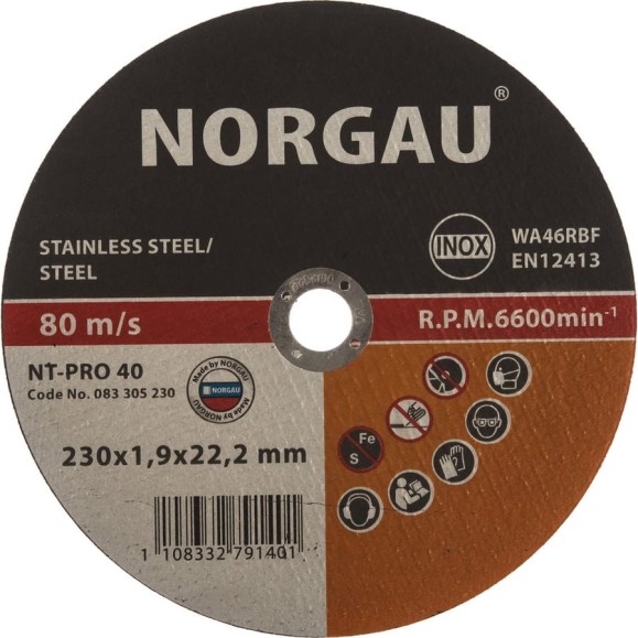 Диск отрезной Inox 230х1.9х22.2 мм NORGAU 083305230 Диск отрезной Inox 230х1.9х22.2 мм NORGAU 083305230