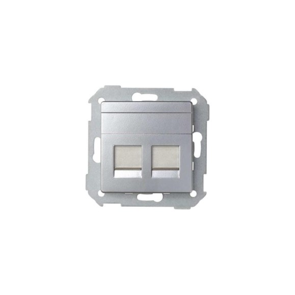 Адаптер Simon со шторками на 2 коннектора UTP RJ45, FTP RJ45, RJ12, AMP, S82, S82N алюминий 82006-33