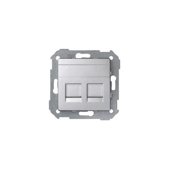 Адаптер Simon со шторками на 2 коннектора UTP RJ45, FTP RJ45, RJ12, AMP, алюминий 82006-93