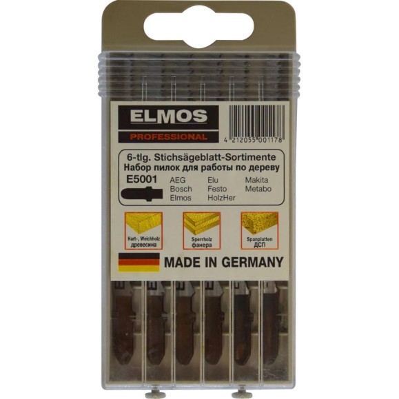 Набор пилок для лобзика Е5001 (6 шт; 2.5 мм; 4 мм; 75/100 мм) ELMOS 205500117