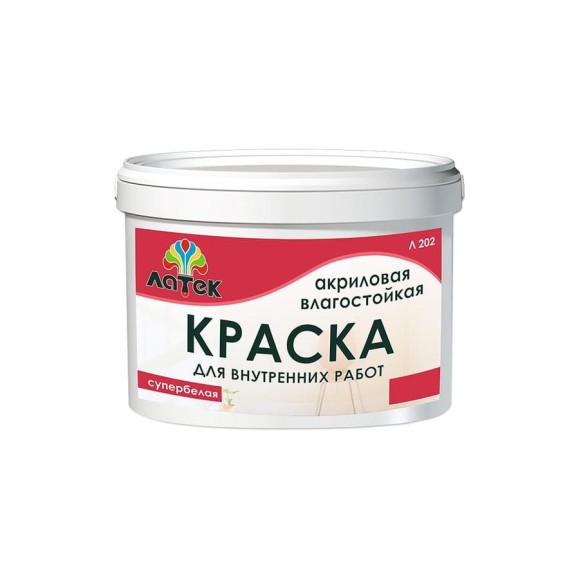 Акриловая влагостойкая краска Латек супербелая 14 кг Л202 LAP004 Акриловая влагостойкая краска Латек супербелая 14 кг Л202 LAP004