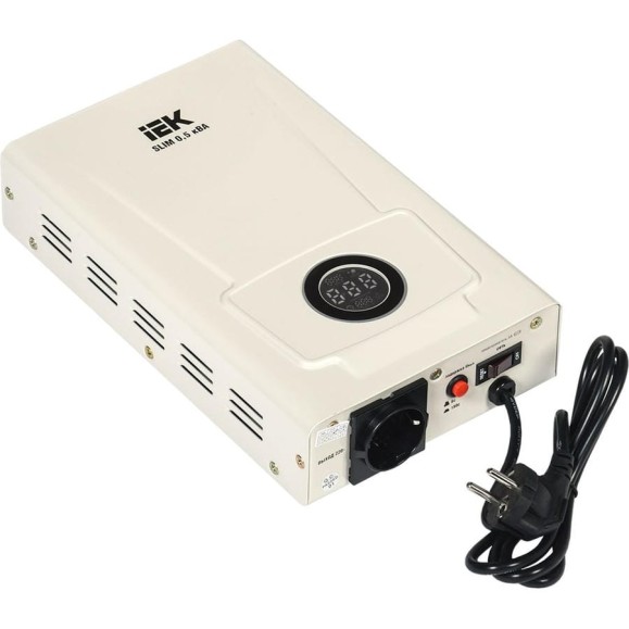 Однофазный стабилизатор напряжения IEK, настенный 0,5кВА SLIM IVS22-1-D05-09