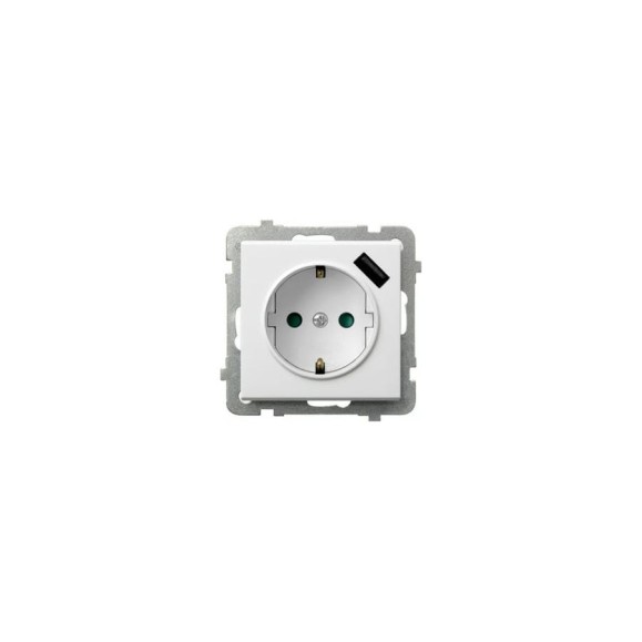 Розетка Ospel Sonata 1-я с/з Schuko+USB-зарядное устройство, белый GP-1RSPUSB/m/00