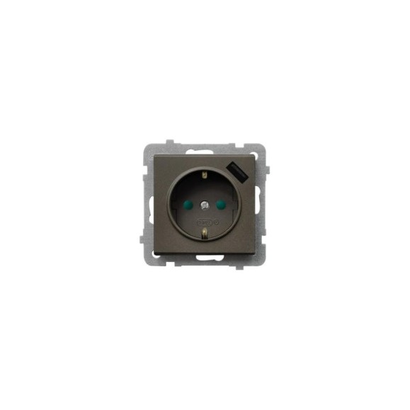 Розетка Ospel Sonata 1-я с/з Schuko+USB-зарядное, устройство, шоколадный металлик GP-1RSPUSB/m/40