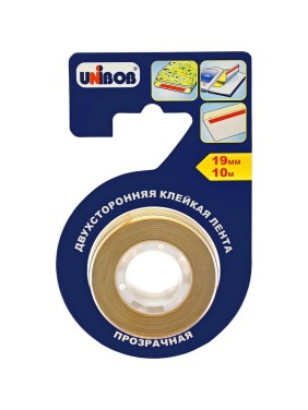 Двухсторонняя клейкая лента UNIBOB для фиксации бумаги и пленки 19 мм х 10 м прозрачная 214969 Двухсторонняя клейкая лента UNIBOB для фиксации бумаги и пленки 19 мм х 10 м прозрачная 214969