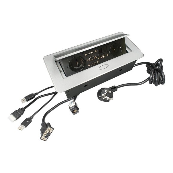 Выдвижной горизонтальный блок розеток DORI 2 розетки +2USB +1HDMI +1VGA с кабелем 2м GLS 45663 Выдвижной горизонтальный блок розеток DORI 2 розетки +2USB +1HDMI +1VGA с кабелем 2м GLS 45663