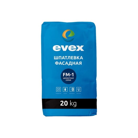Шпатлевка фасадная FM-1 20 кг финишная серая Evex 3592 Шпатлевка фасадная FM-1 20 кг финишная серая Evex 3592