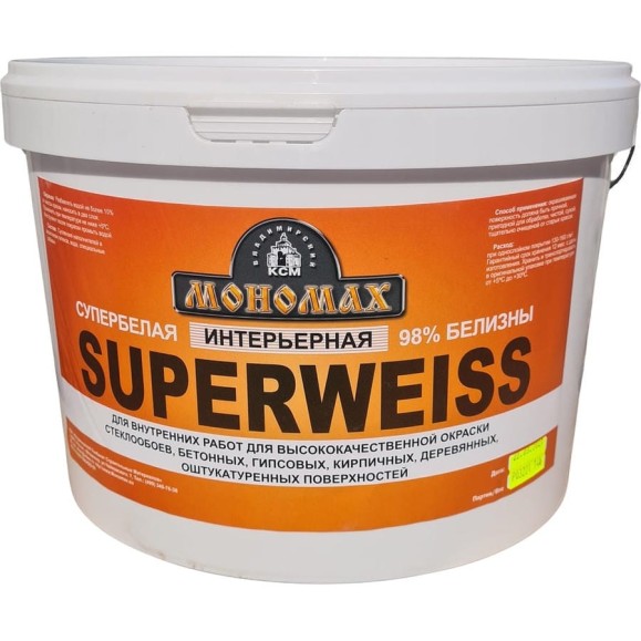 Интерьерная краска Мономах Superweiss, супербелая 14кг 2крсв14б Интерьерная краска Мономах Superweiss, супербелая 14кг 2крсв14б