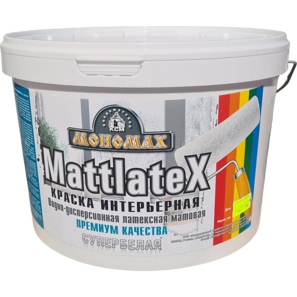 Интерьерная краска Мономах Mattlatex, супербелая 14кг 3крмт14б Интерьерная краска Мономах Mattlatex, супербелая 14кг 3крмт14б
