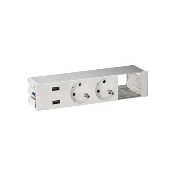 Врезной розеточный блок с крышкой Simon, ввод щетка, 2x2PE, 2xUSB устройства, 1 свободный модуль, белый, S400 44422000-130 Врезной розеточный блок с крышкой Simon, ввод щетка, 2x2PE, 2xUSB устройства, 1 свободный модуль, белый, S400 44422000-130