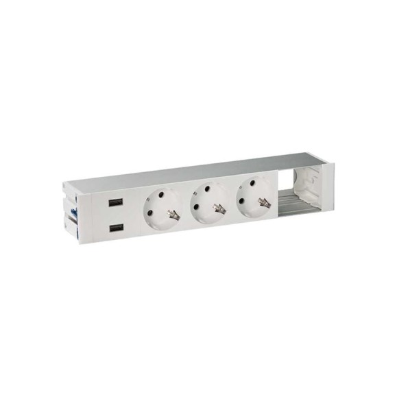 Врезной розеточный блок с крышкой Simon, ввод щетка, 3x2PE, 2xUSB зарядных устройства, 1 свободный модуль, алюминий, S400 44523000-133 Врезной розеточный блок с крышкой Simon, ввод щетка, 3x2PE, 2xUSB зарядных устройства, 1 свободный модуль, алюминий, S400 44523000-133