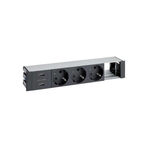 Врезной розеточный блок с крышкой Simon, ввод щетка, 3x2PE, 2xUSB зарядных устройства, 1 свободный модуль, черный, S400 44523000-138 Врезной розеточный блок с крышкой Simon, ввод щетка, 3x2PE, 2xUSB зарядных устройства, 1 свободный модуль, черный, S400 44523000-138
